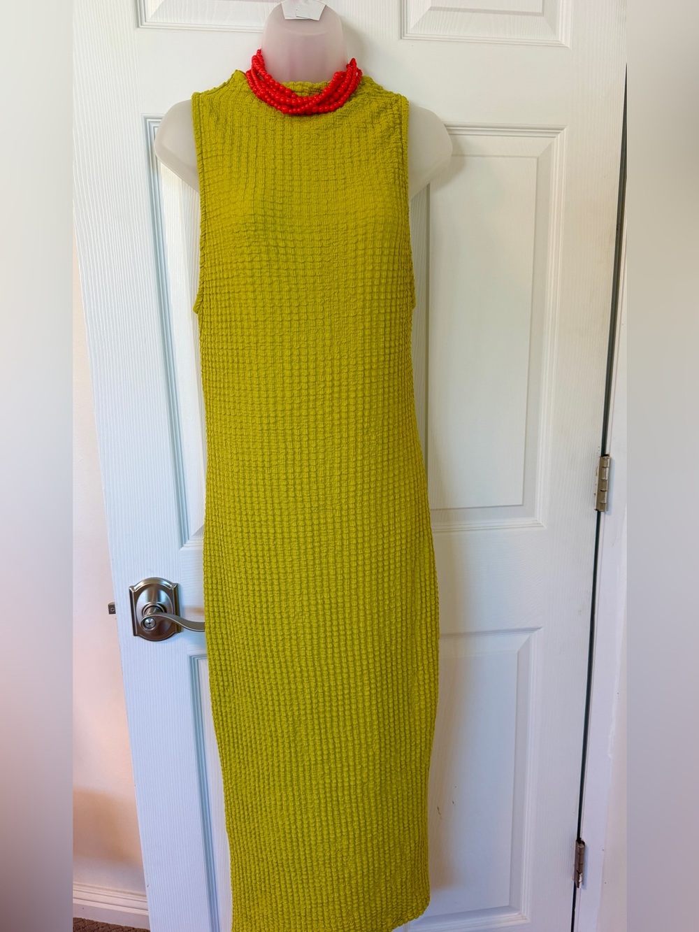 Sleeveless Textured Midi Dress in Chartreuse
